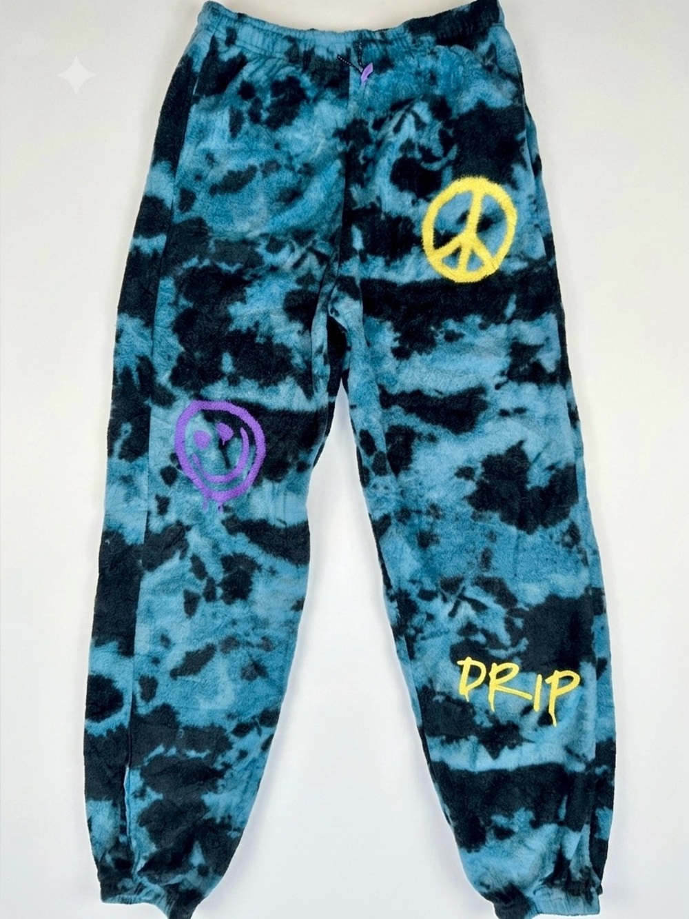 Rue21 Black and Teal Tie-Dye Joggers with Yellow & Purple Accents